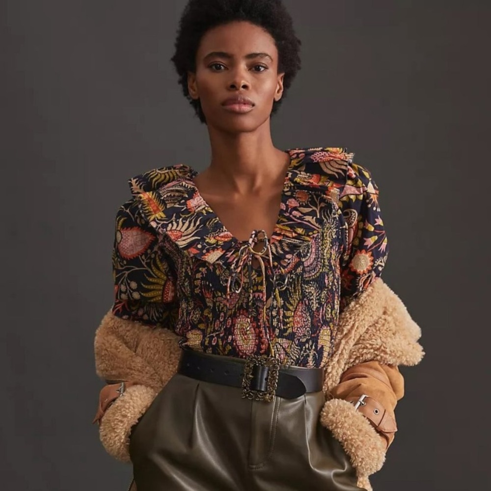 Anthropologie • Love the Label Vibrant Smocked Blouse || XS